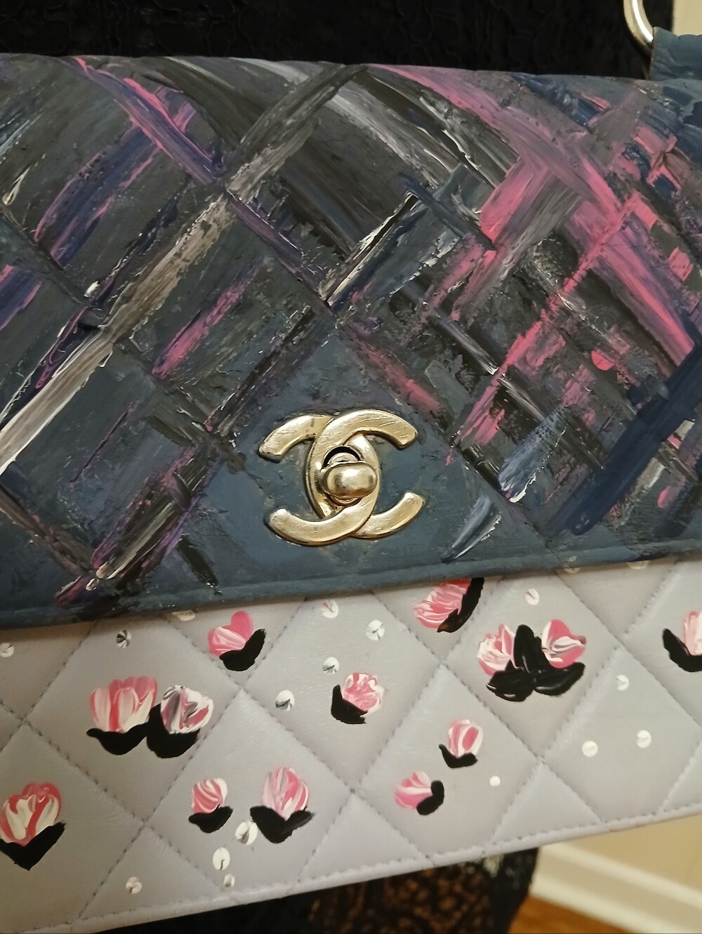 Chanel Two-Tone Quilted Flap Bag with Painted Floral Detail - Picture 4 of 16